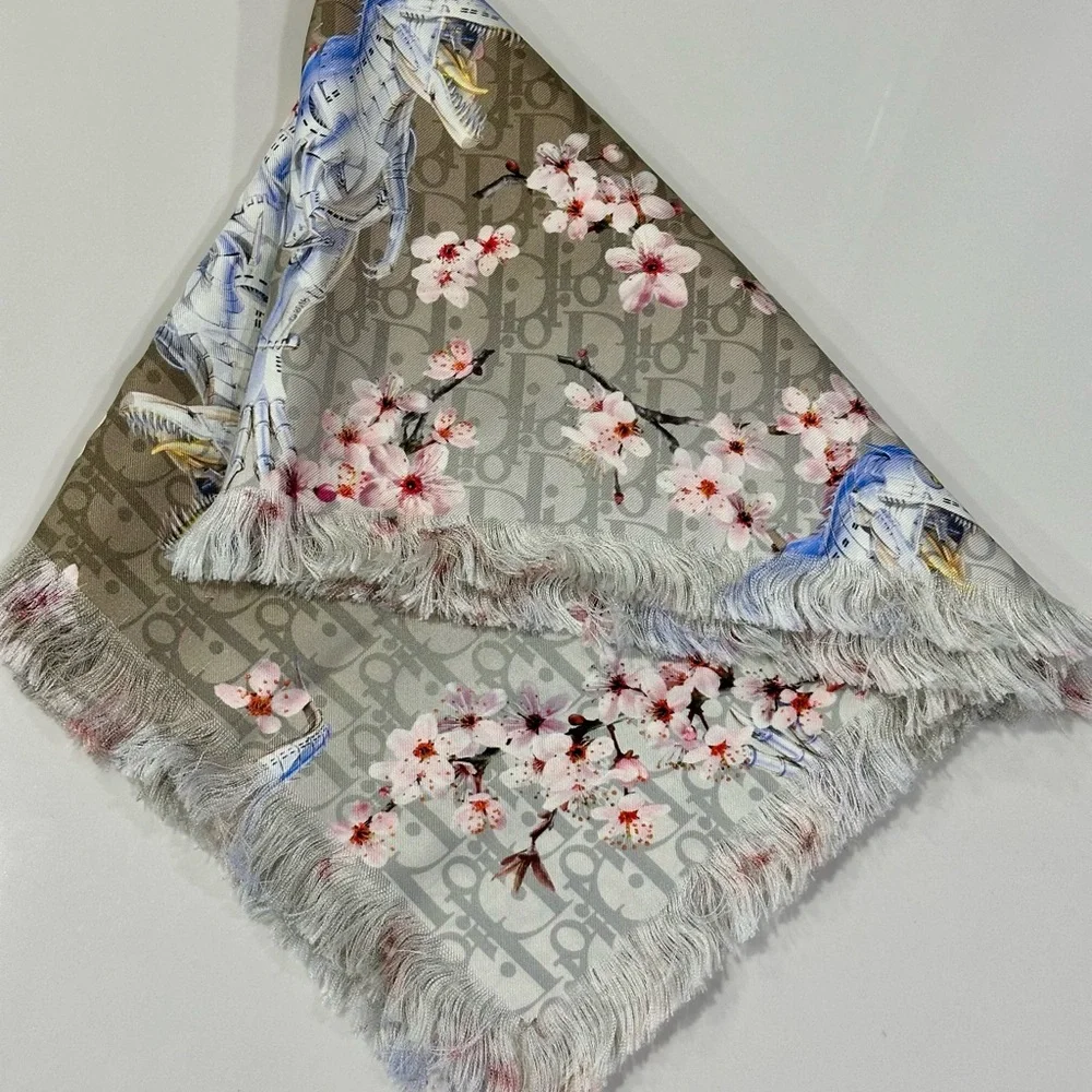 Authentic Dior Sorayama Oblique Dinosaur Silk Scarf